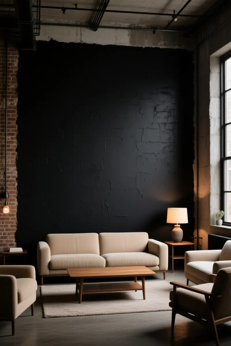 1. Deep Matte Black or Charcoal Accent Walls