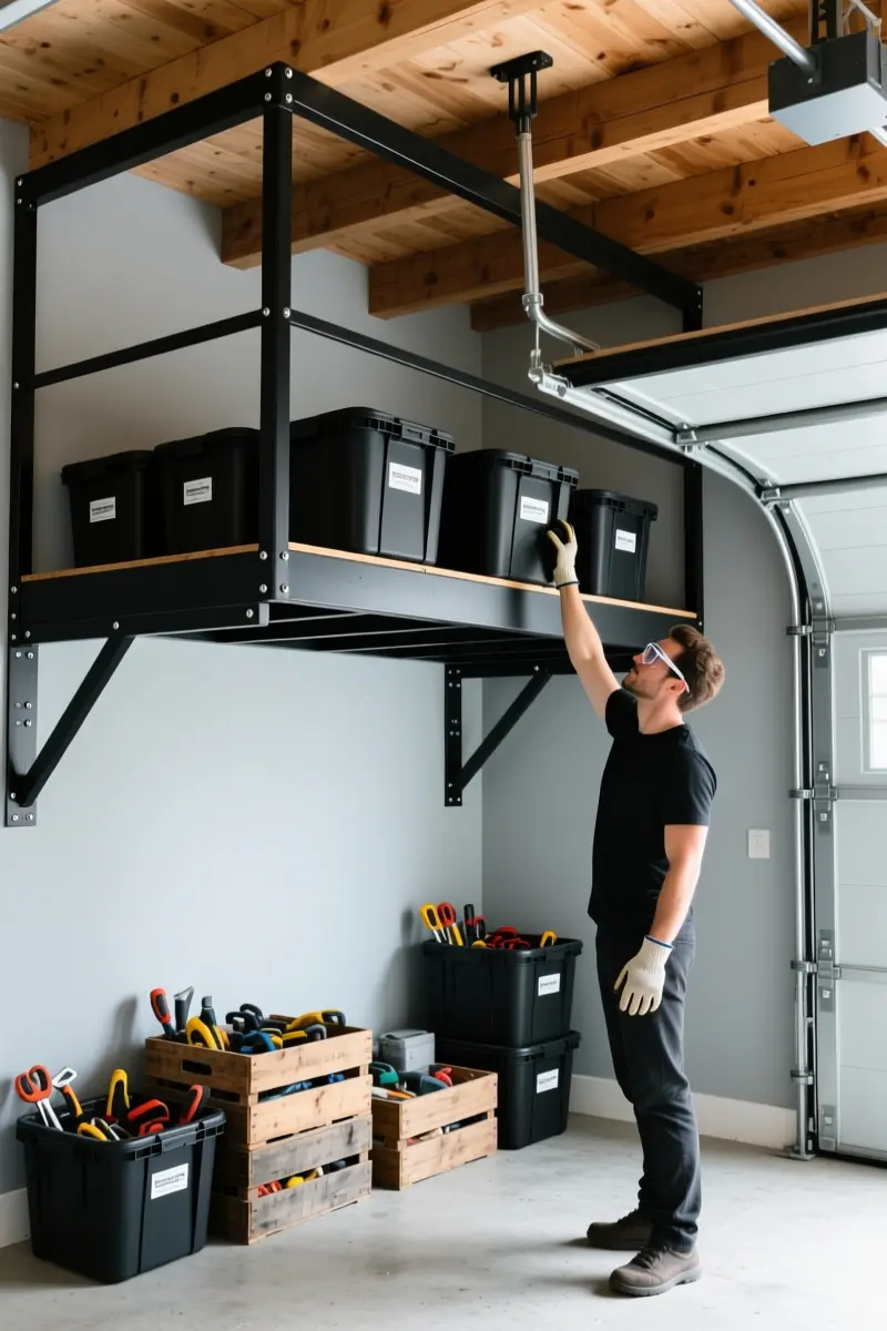 1. Sleek Black Steel Industrial Storage Loft