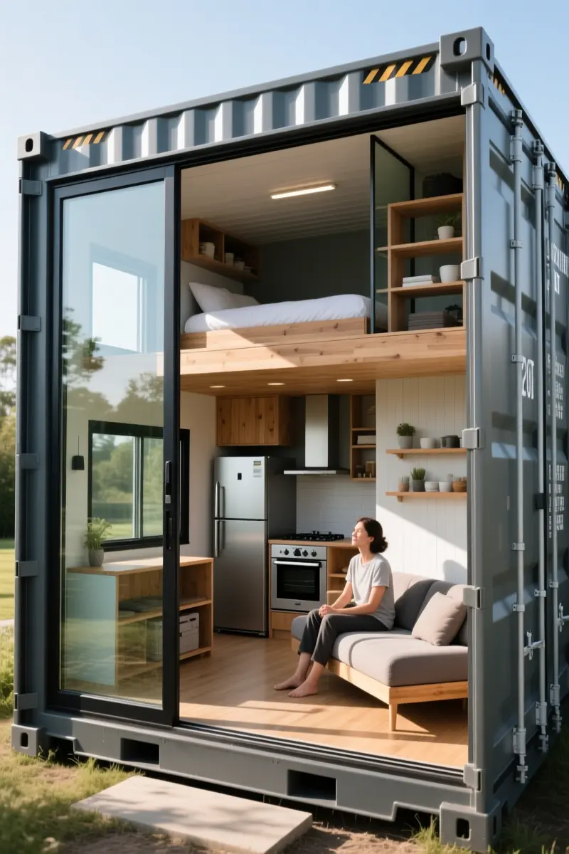 1. The Sleek Single-Container Tiny House (20ft or 40ft Layout)