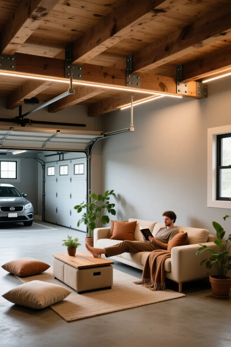 10. Rustic Wood Beam Lounge & Hangout Space