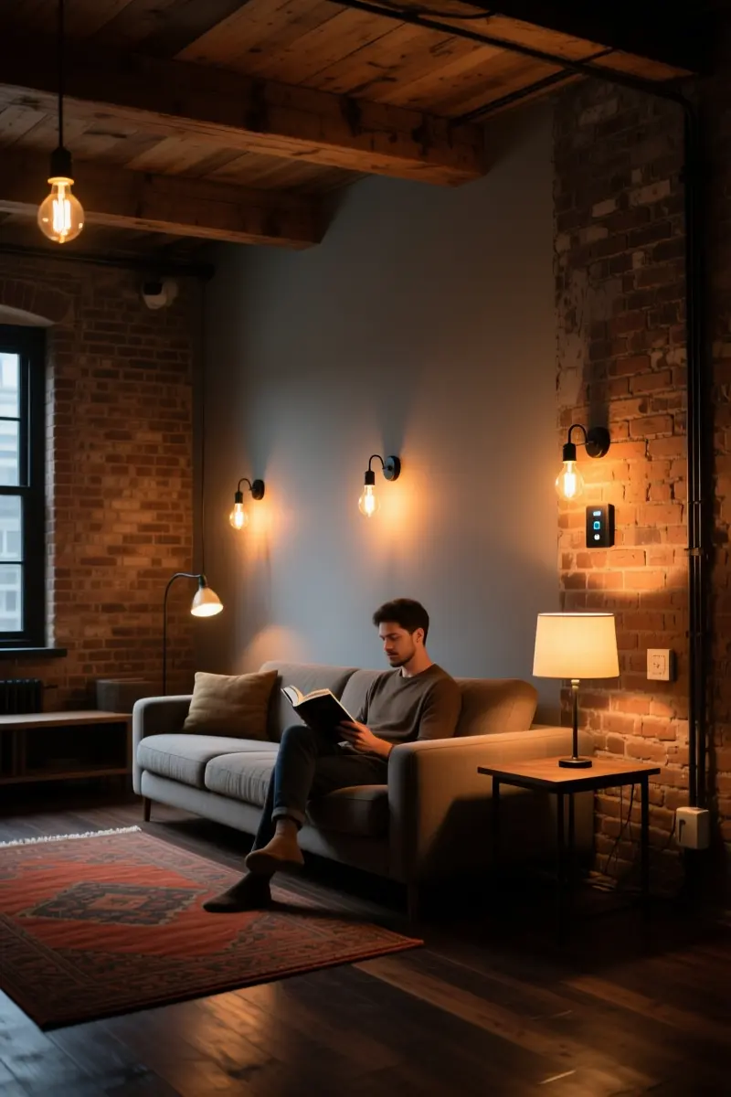 3. Layered Low-Level Lighting with Warm Edison Bulbs