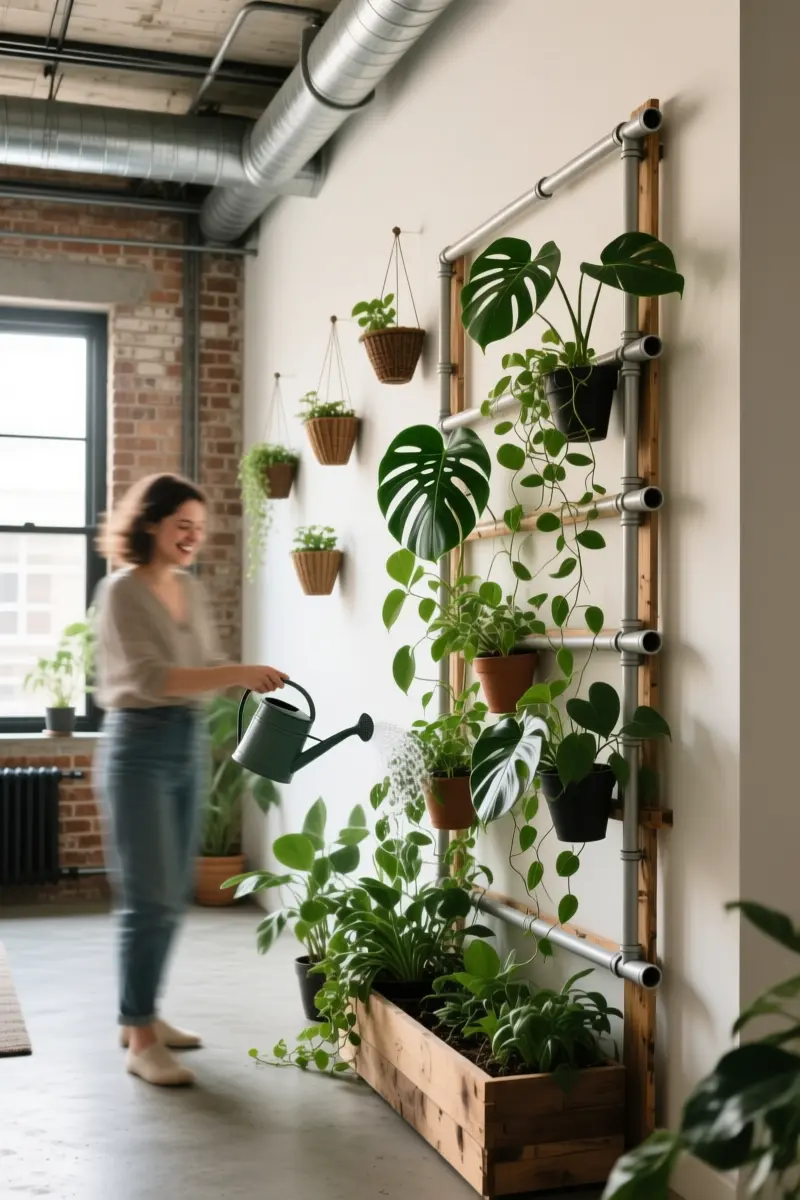 8. Soften Industrial Elements with Vertical Greenery