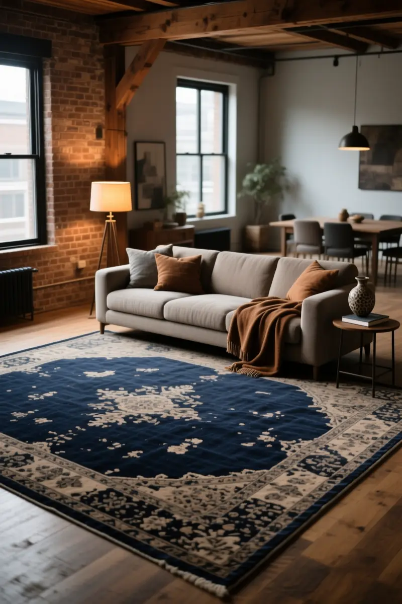 9. Vintage-Inspired Distressed Rugs for Soft Zoning