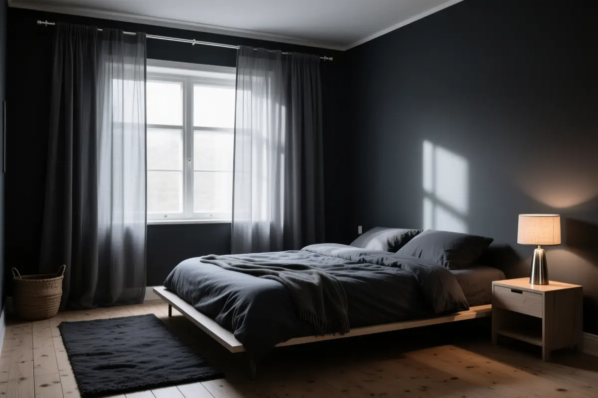 11. Sheer Dark Curtains for Soft Light Diffusion