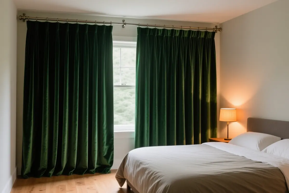 3. Floor-to-Ceiling Forest Green Velvet Curtains