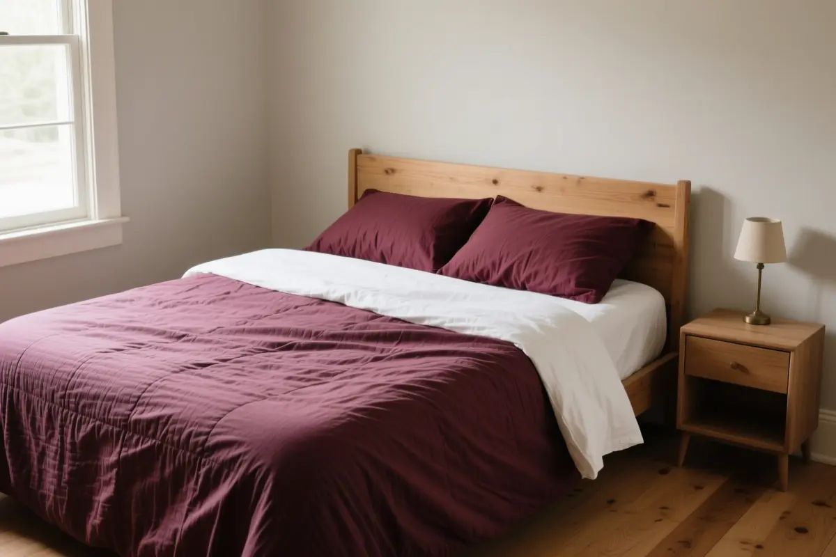 5. Earthy Plum and Burgundy Linen Bedding