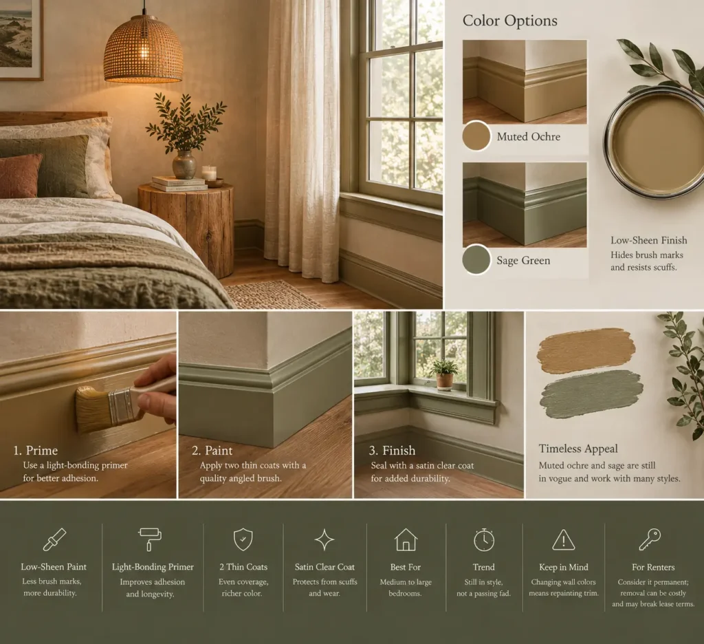 Color-Drench the Baseboards and Trim in Muted Ochre or Sage Idea