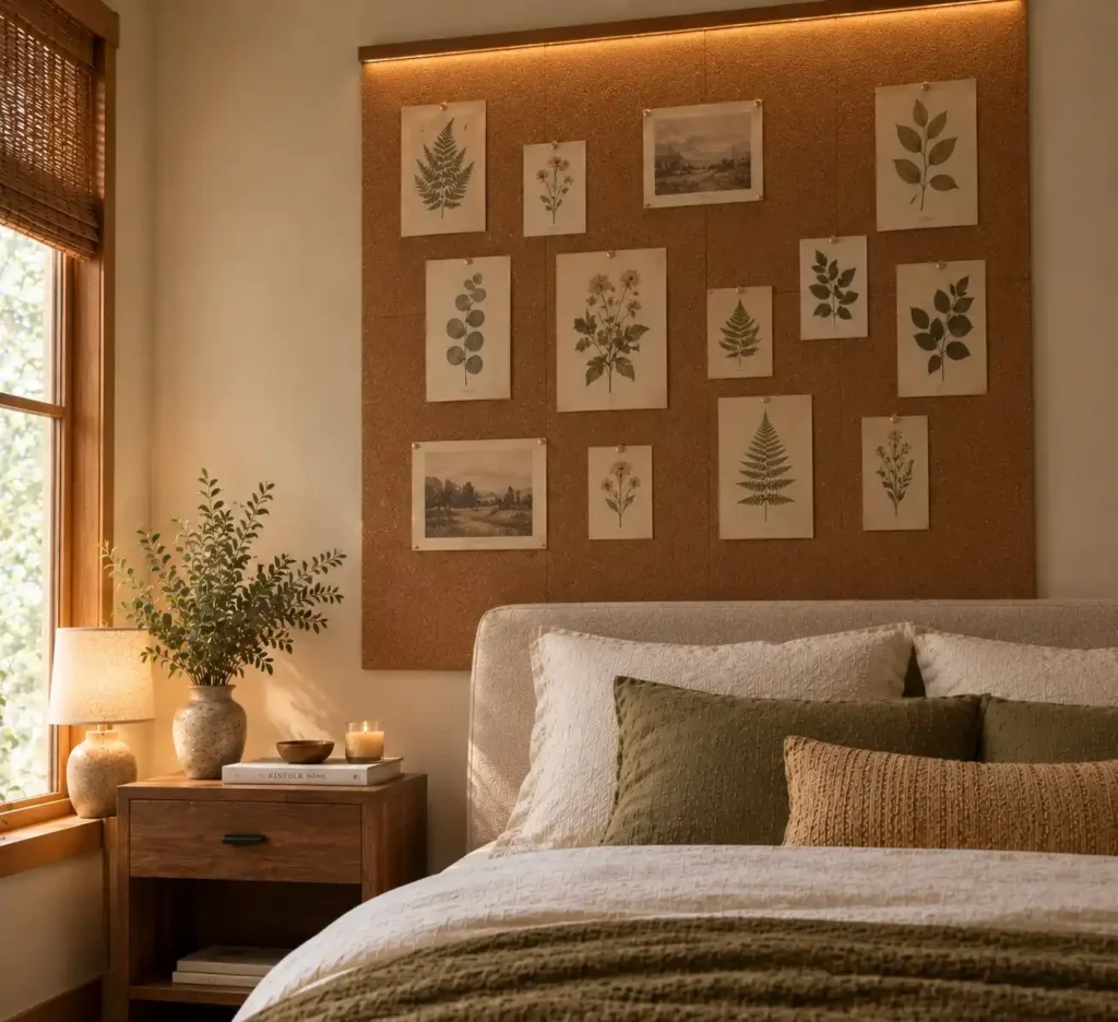 Cozy Botanical Corkboard Bedroom Idea