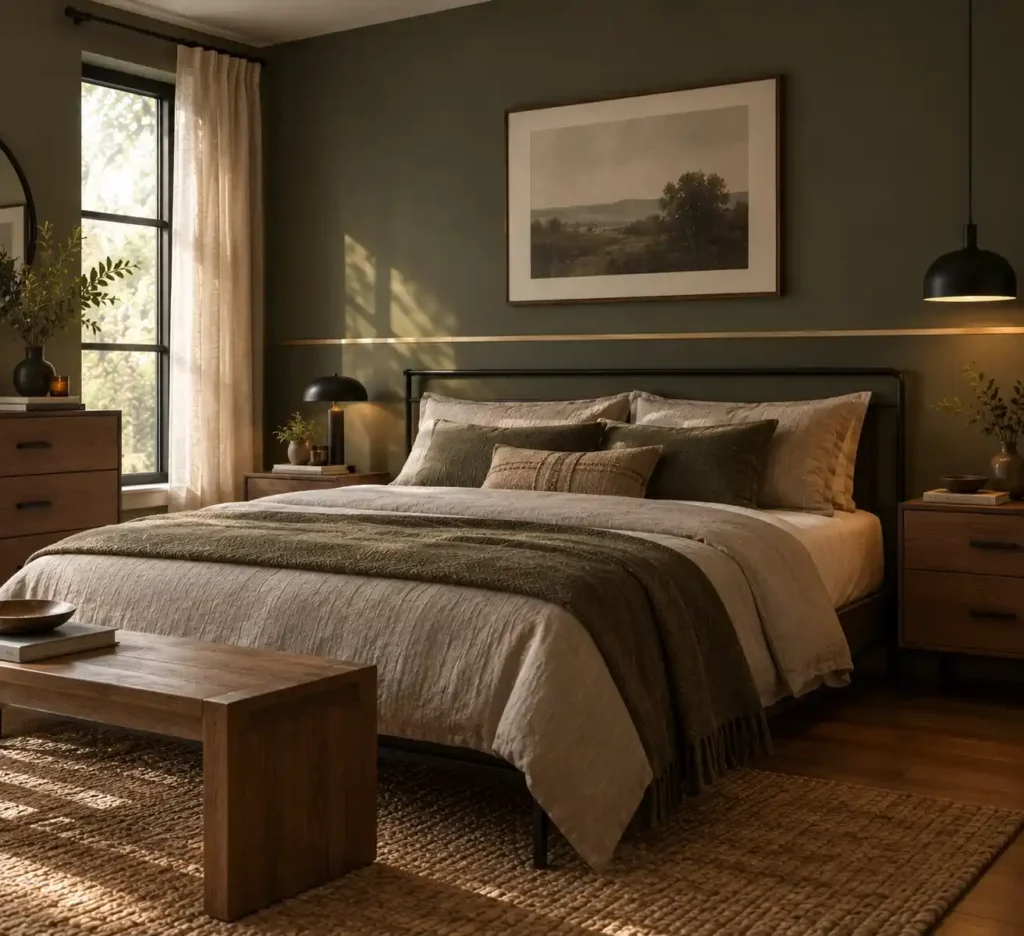 Cozy Olive Green Bedroom Retreat
