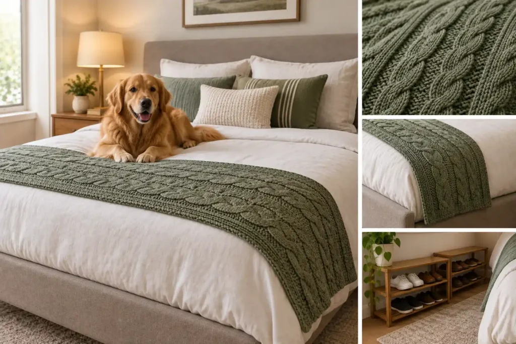 Cozy Sage Bedroom with Golden Retriever