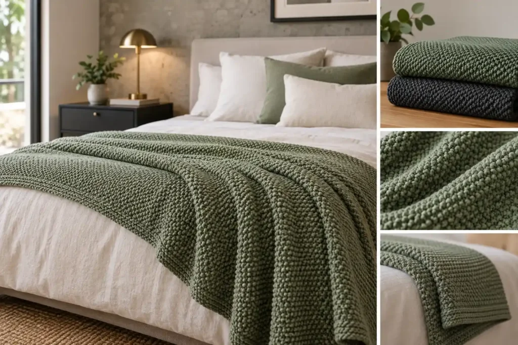 Cozy Sage Green Knit Bedroom Idea