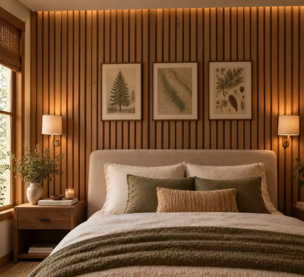 Cozy Slatted-Wood Rustic Bedroom Idea