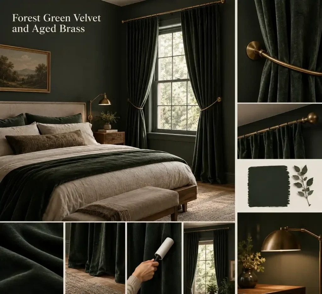 Forest Green Velvet and Aged Brass