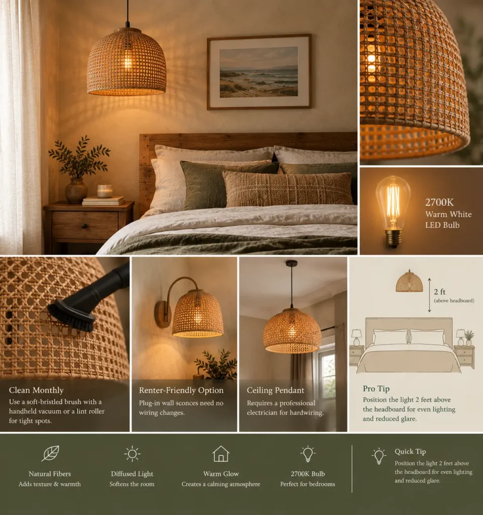 Hang Woven Cane or Rattan Light Fixtures for Warm, Diffused Light Idea