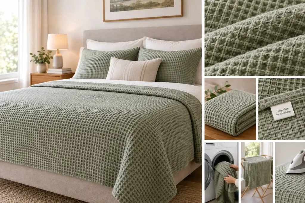 Sage Green Waffle Bedding Collage