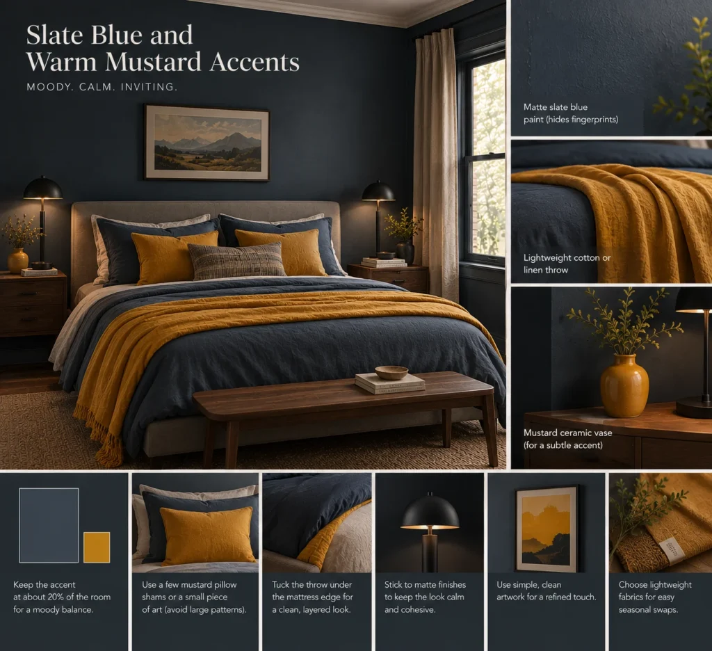 Slate Blue Bedroom Moodboard