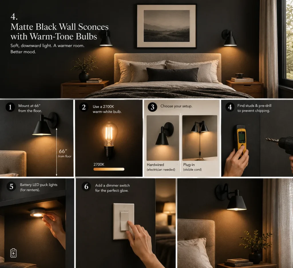 Warm Glow Matte Black Sconce Guide