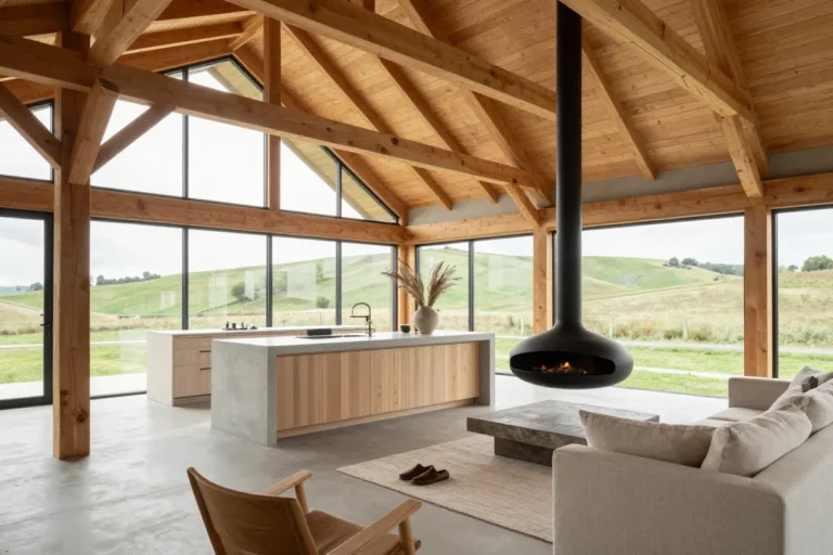 Modern minimalist barn house with matte standing-seam metal cladding and a large glazed gable end