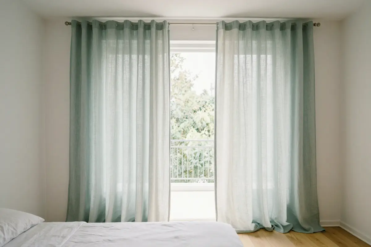 12. Hang Linen-Look Sheer Curtains Close to the Ceiling