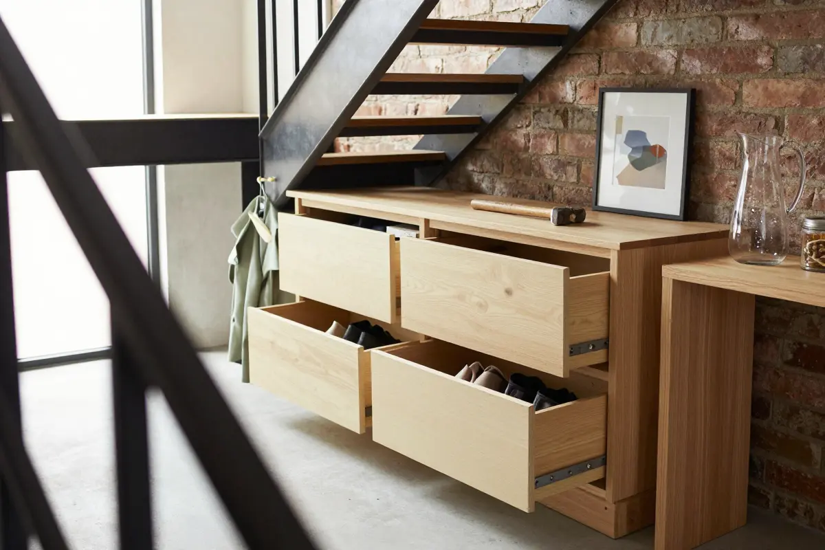 12. Under-Stair Custom Drawer Cabinets and Built-In Cubbies