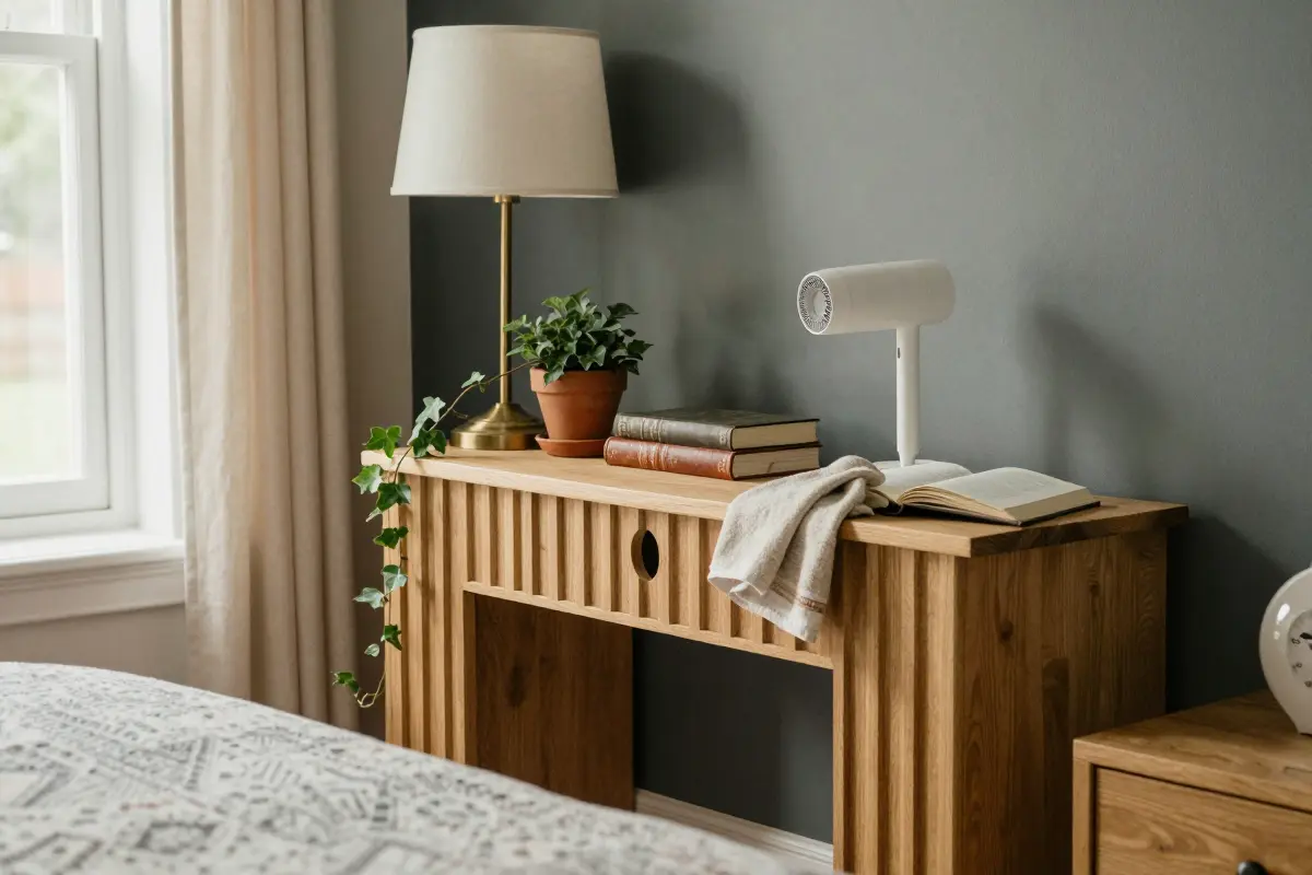 2. Fluted Wood Console with Concealed Cord Management