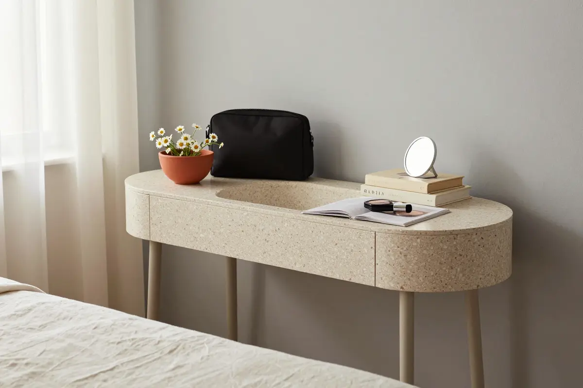 4. Rounded Terrazzo-Top Unit on Slim Ash Legs