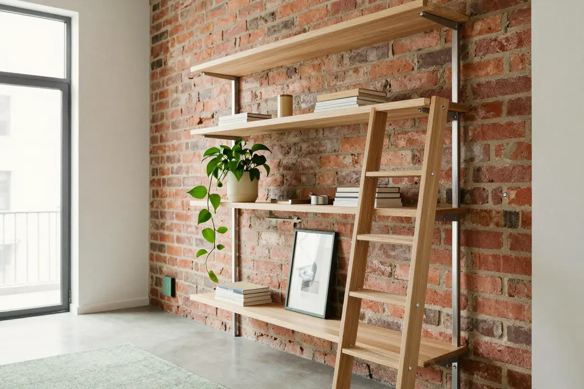 5. Double-Height Vertical Shelving with Rolling Library Ladders