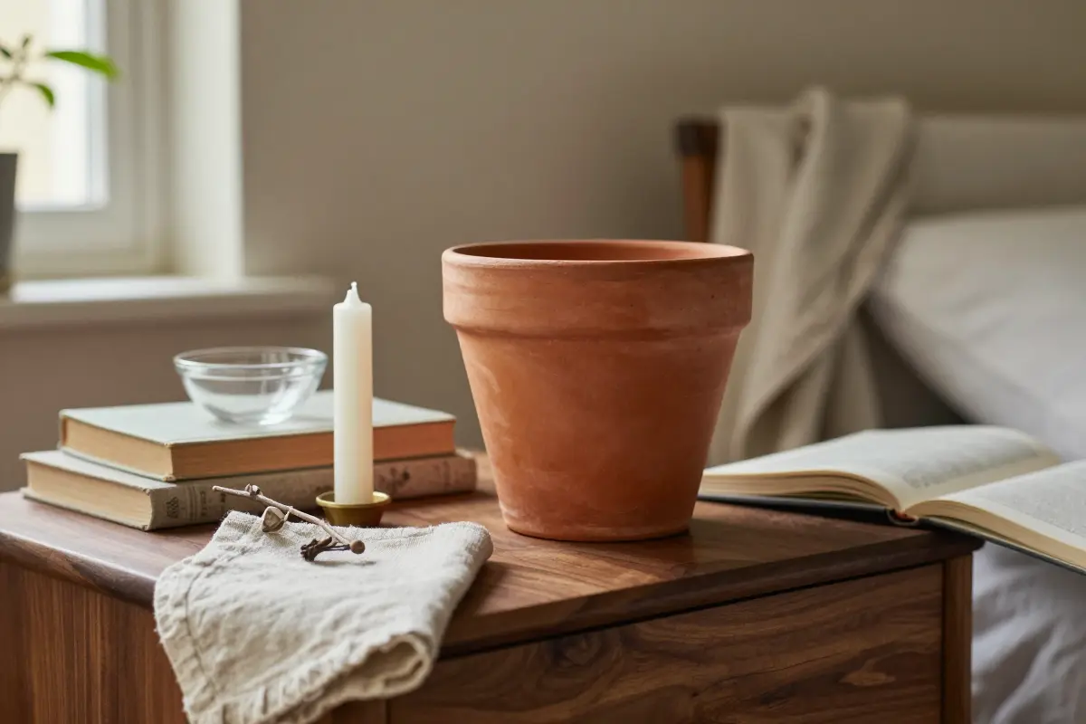 5. Terracotta and Raw Stone Accent Vessels