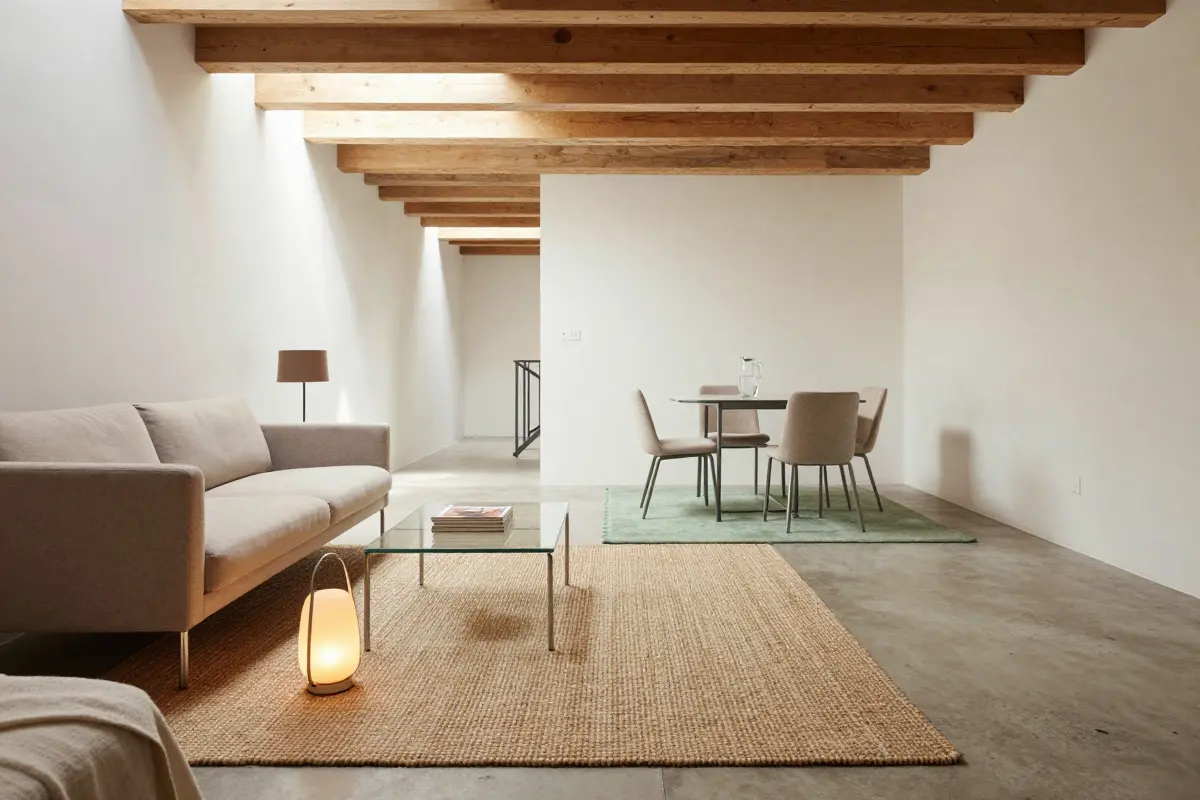 6. Defined Living Zones Using Large-Scale Textured Rugs