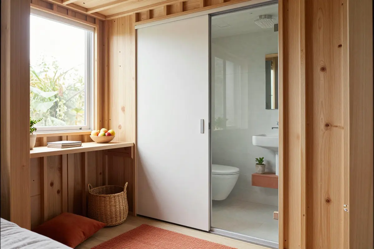 Single 20-foot shipping container backyard ADU with a minimalist interior