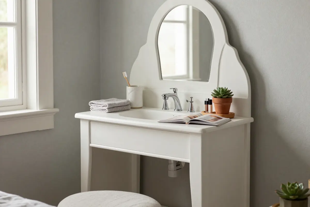 8. Plaster-Effect Arched Niche Vanity