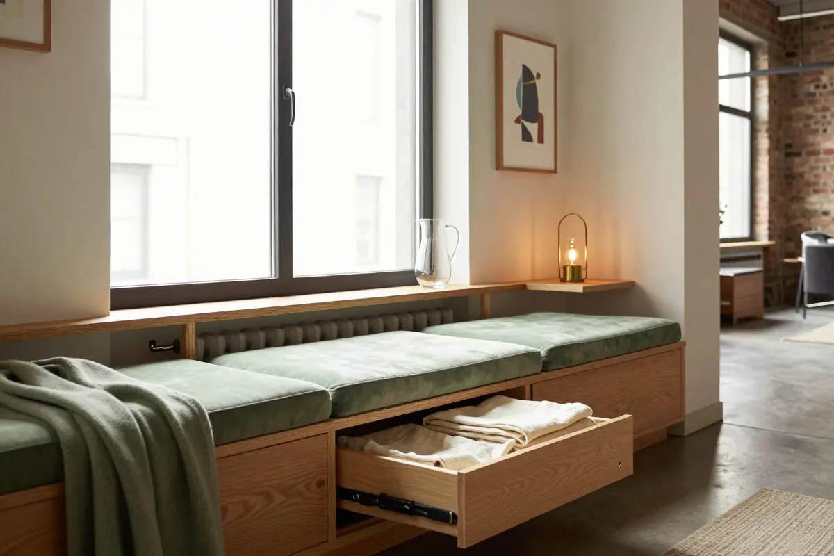 9. Build Integrated Low Window Benches with Deep Storage Drawers