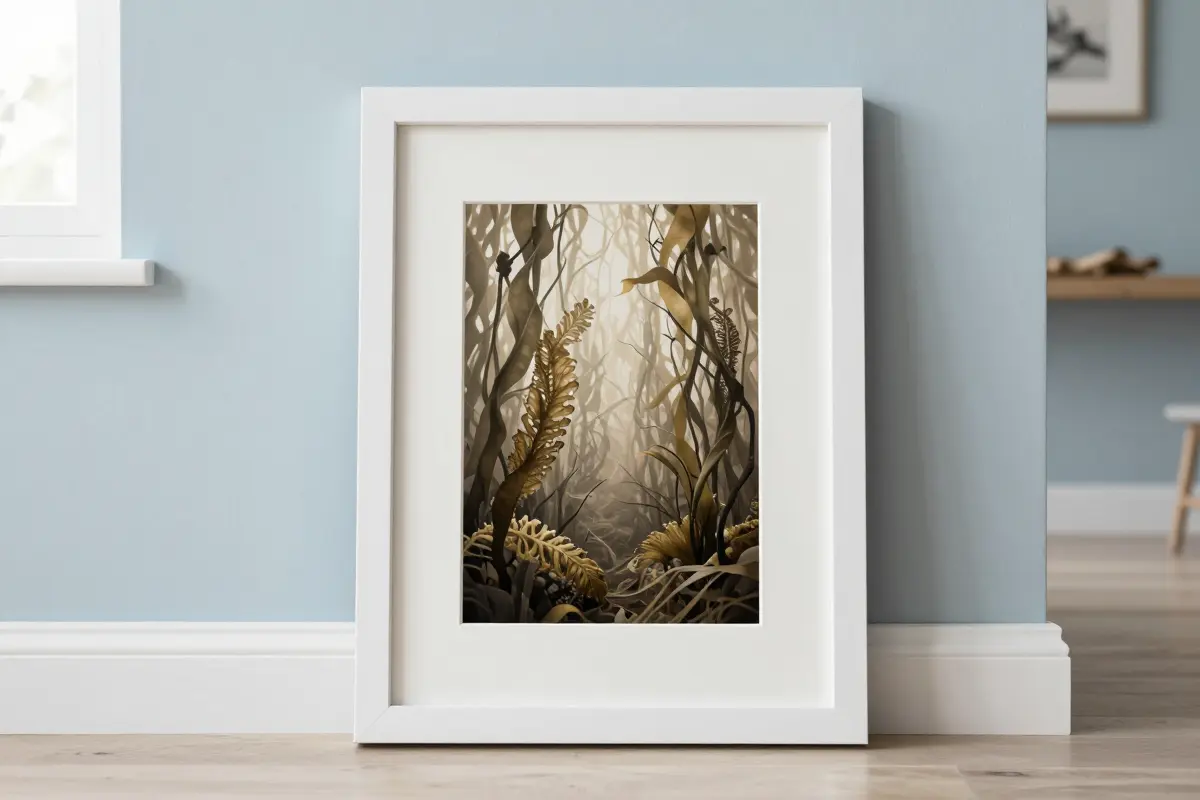 9. Frame Vintage Sea Botanical Prints in Simple Oak Frames