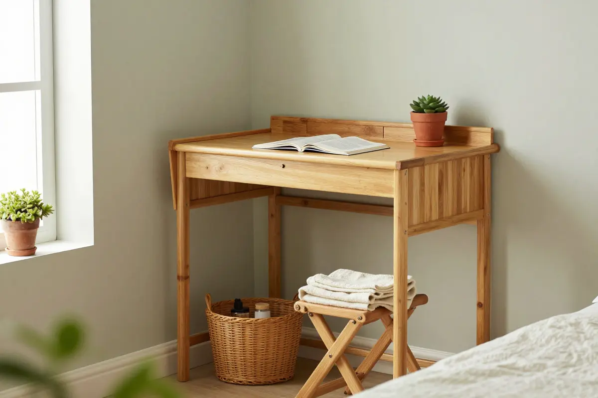 9. Wall-Mounted Bamboo Drop-Leaf Desk for Small Bedrooms