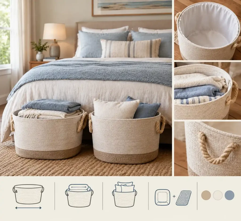 Coastal Bedroom Basket Organization Guide