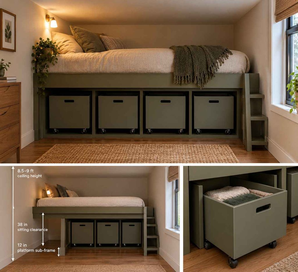 Cozy Loft Bed with Rolling Storage