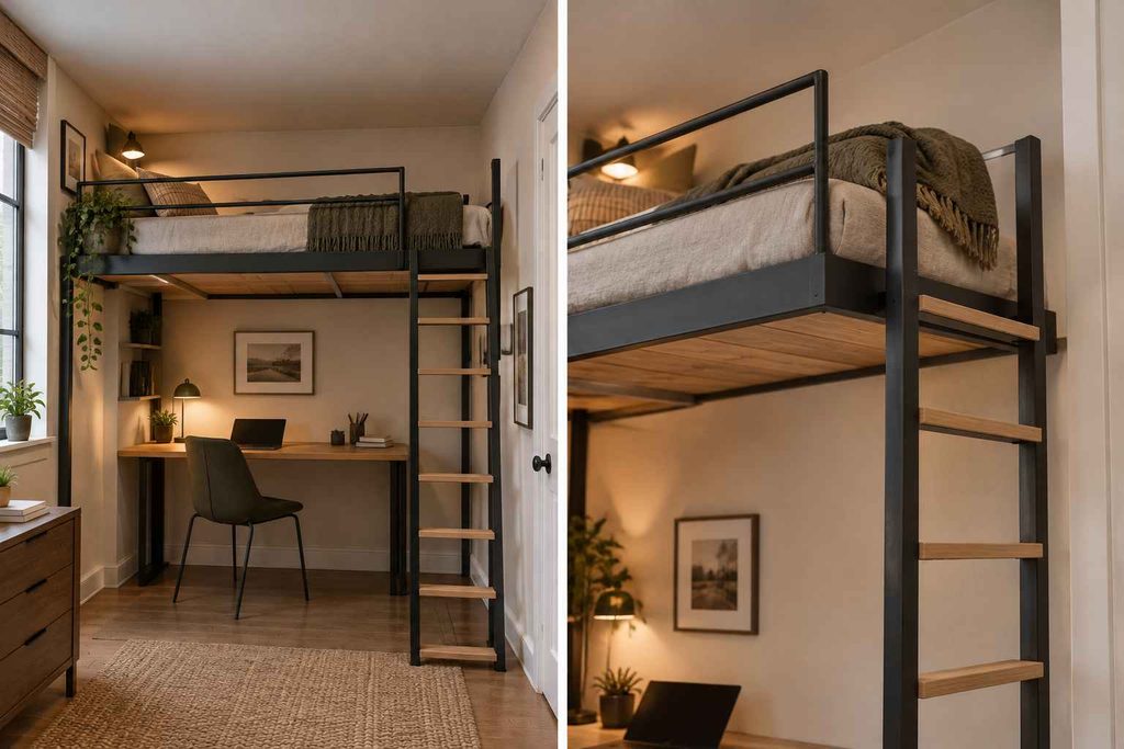 Cozy Loft Bedroom Workspace Collage