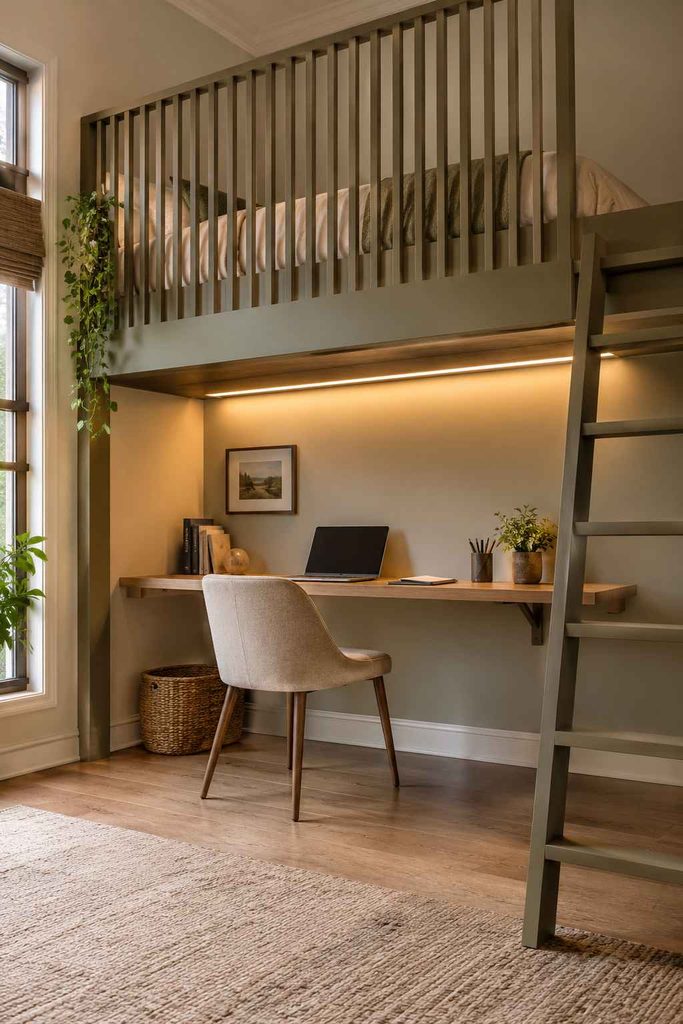 Cozy Olive Loft Bedroom Office