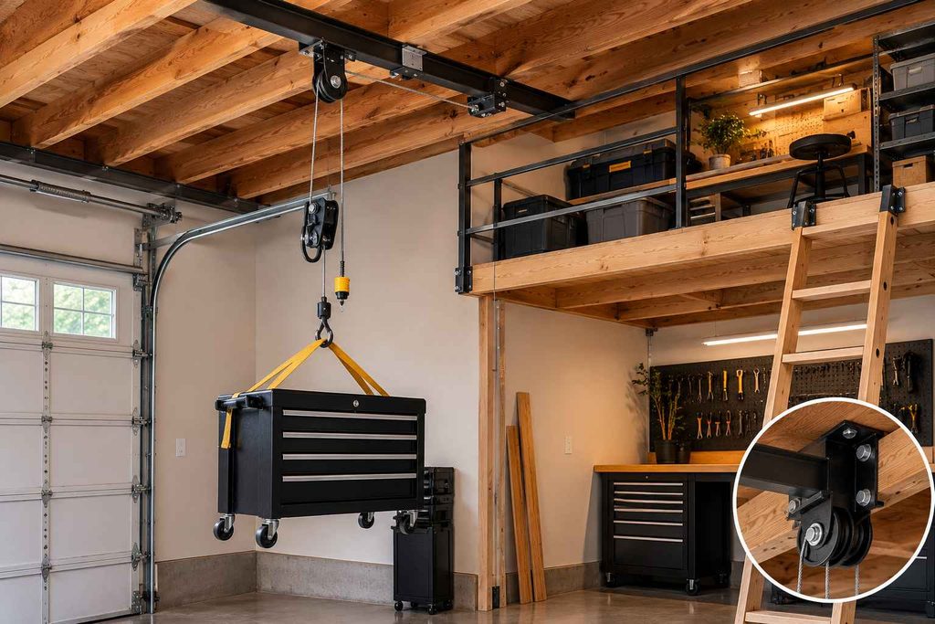 Garage Workshop Hoist and Loft Storage