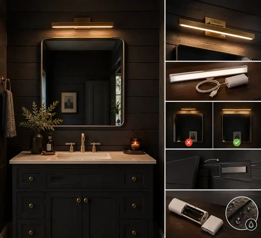 Moody Brass Vanity Design Collage