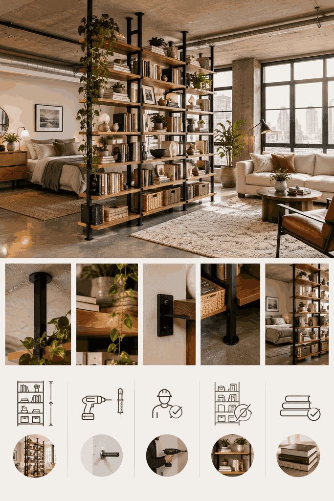 Floor-to-Ceiling Open Tension Bookshelves