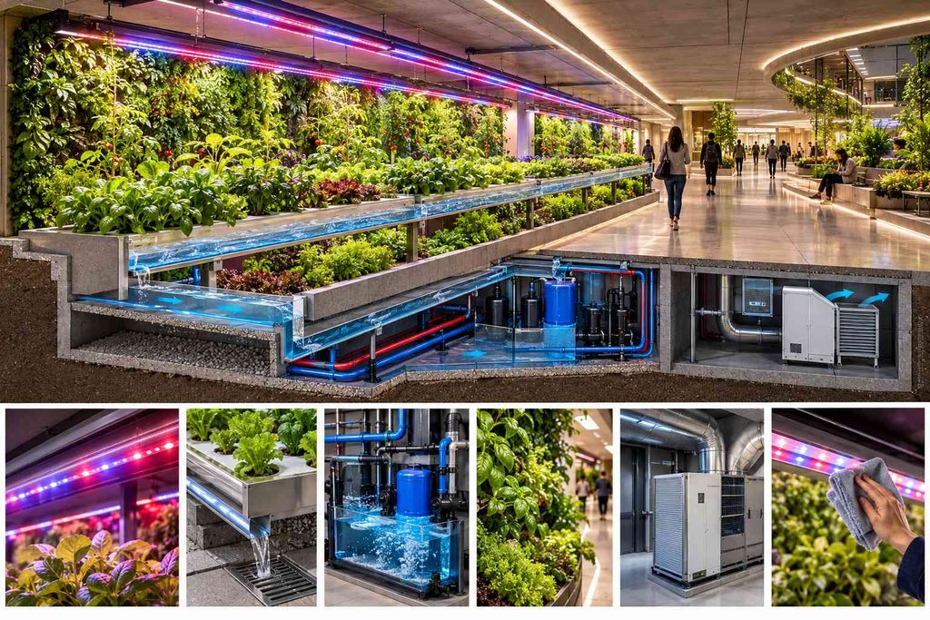 Underground Hydroponic Greenways and Living Bio Walls