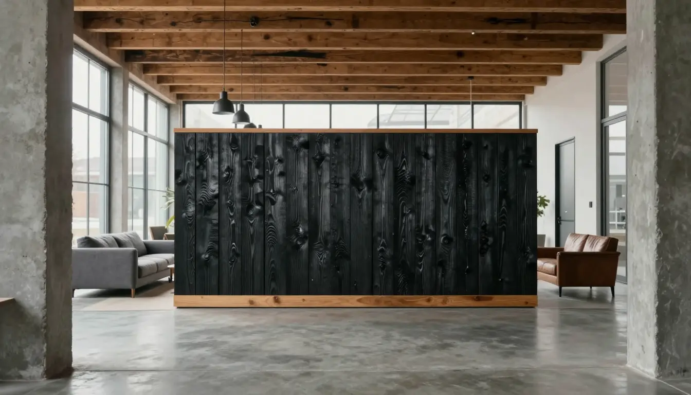 Charred shou sugi ban black timber siding on a modern barn with clean rooflines